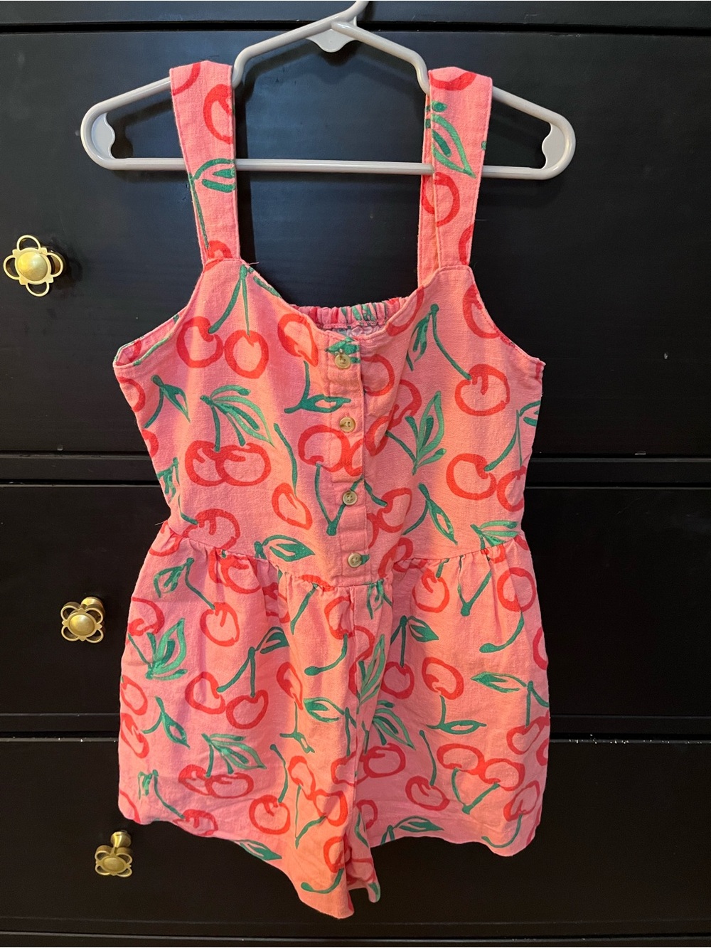 Girls Pink Cherry Print Romper - Old Navy